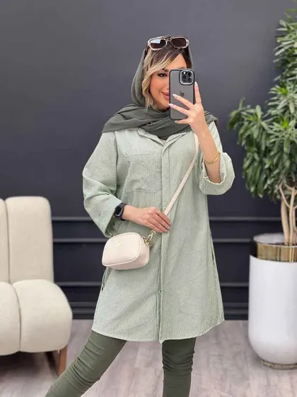 مانتو راه راه بغل سه دکمه
