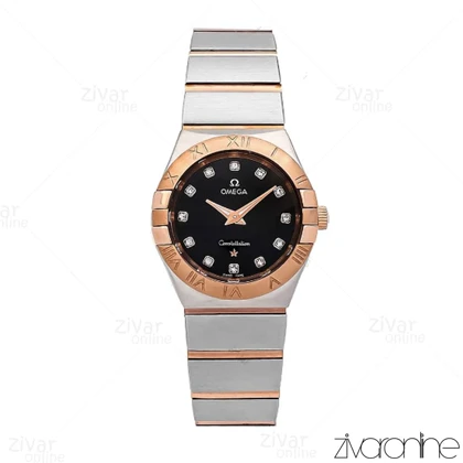 ساعت امگا کانسلیشن زنانه صفحه مشکی ایندکس نگین‌دار 106810