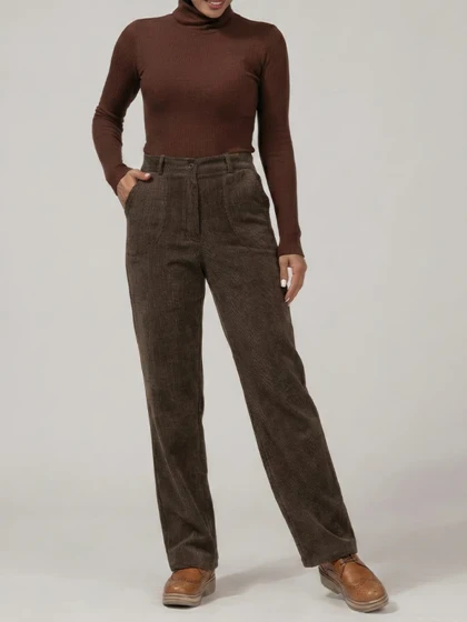 شلوار زنانه مخمل راسته جیب‌دار 10112