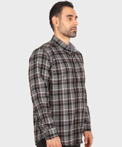 پیراهن مردانه پشمی چهارخانه طوسی 0166