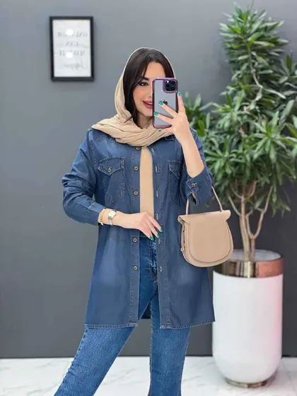 مانتو جین کاغذی جیب دکمه