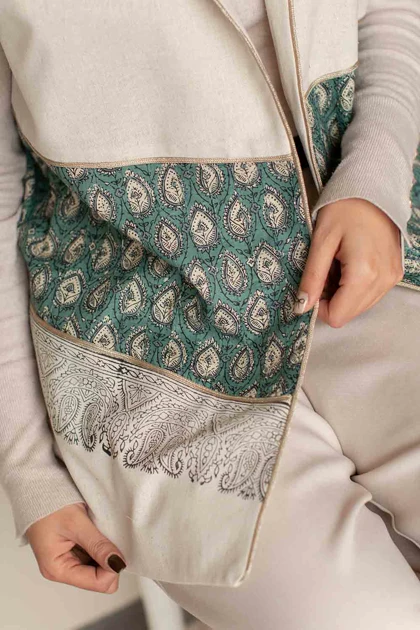 جلیقه زنانه چرخکاری لینن هندی مدل وست کاج