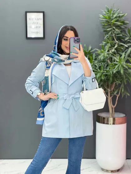 مانتو لینن پشت ژیله کمربندی