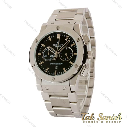 ساعت هابلوت مردانه سه موتوره بند استیل صفحه مشکی Hublot-5096-G
