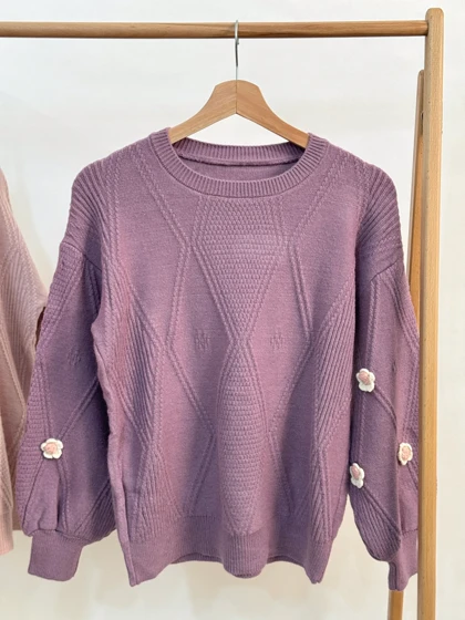 بافت آستین پفی گل سفید