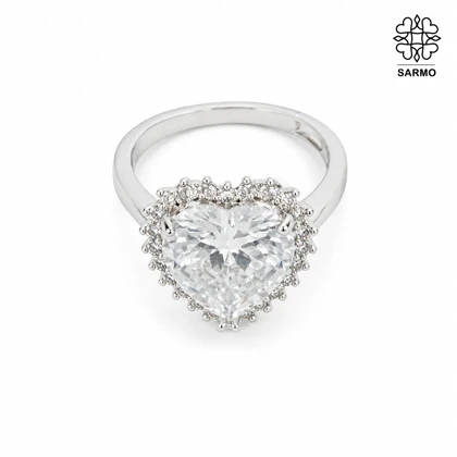 انگشتر استیل نگینی طرح قلب رنگ نقره ای کد 40707400