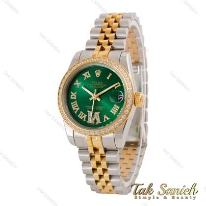 ساعت رولکس زنانه دیت جاست صفحه سبز اعداد یونانی نگین‌دار Rolex-4448-L