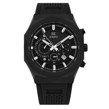 ساعت مردانه انزو EC-3120 سه موتوره اورجینال فول مشکی با بند رابر مدل Enzo-8800-G