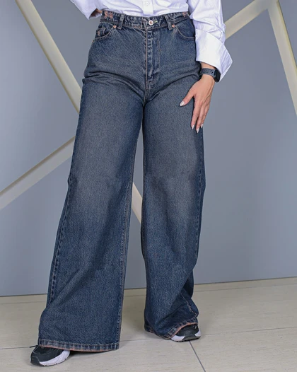 شلوار فلر بگ آبی تینت زنانه قد 110 کمر بدون کش Flare Baggy Jeans کد 70900