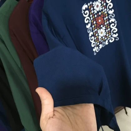 ست بلوز شلوار نخی یقه چاپی زنانه