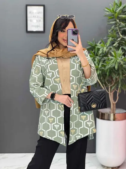مانتو ژاکارد کتی آستین دوبل