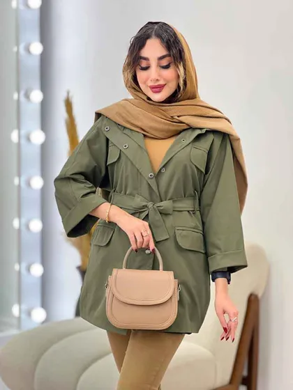بارانی جیب پاکتی کمر دار