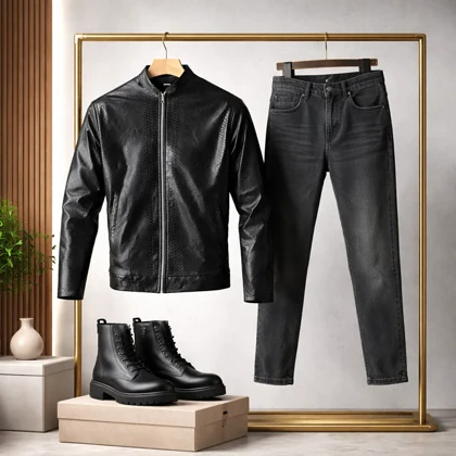 کاپشن چرم طرح پوست مار ساده مردانه مدل Yasan