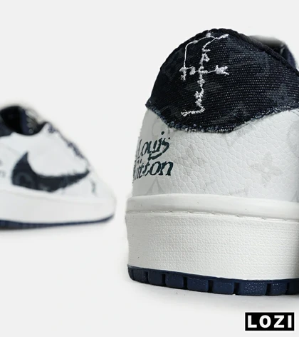 کفش کتانی مردانه و زنانه سفید سرمه ای NIKE LOUIS VUITTON x travis scott مدل 7015