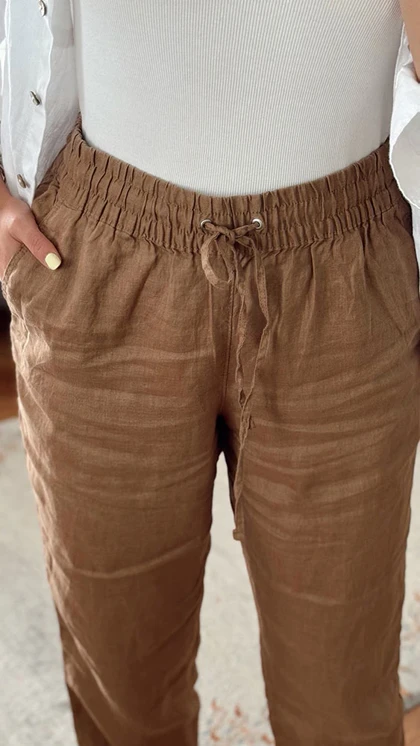 شلوار لینن قهوه ای جاگر H&M752