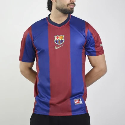 تیشرت فوتبالی پلیری بارسلونا مدل Nike-1998-99 آبی قرمز