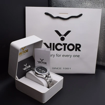 ساعت victor فول استیل مدل v5835-04 سه موتور کد (8861) نقره ای صفحه سرمه ای علیدسا
