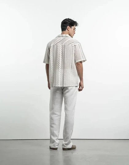 آستین کوتاه مکرومه راه راه