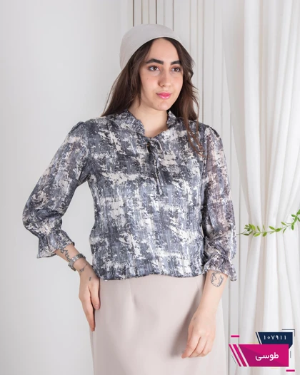 شومیز مجلسی طرحدار یقه چین پایین کش MANA