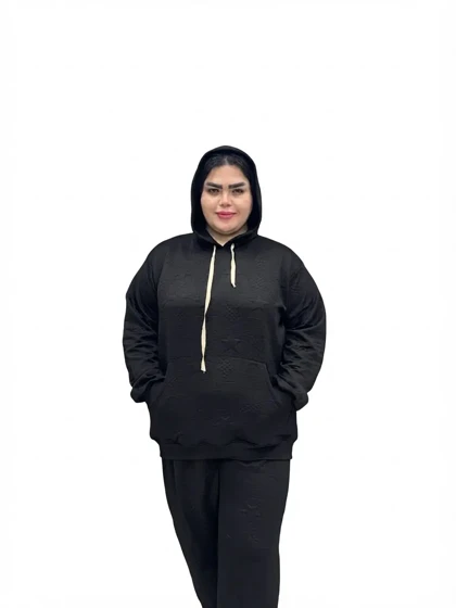 ست هودی و شلوار سایز بزرگ زنانه طرح ستاره برجسته