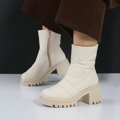 بوت و نیم بوت زنانه و دخترانه مدل بغل زیپ رنگ کرم کد M902