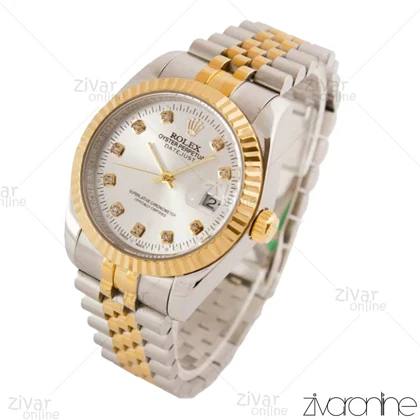 ساعت رولکس دیت جاست مردانه صفحه سیلور ایندکس نگین‌دار 103640