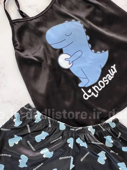 ست لباس خواب تاپ و شورتک ساتن طرح دایناسور