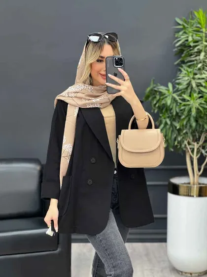 مانتو لینن چهاردکمه آستین پاکتی