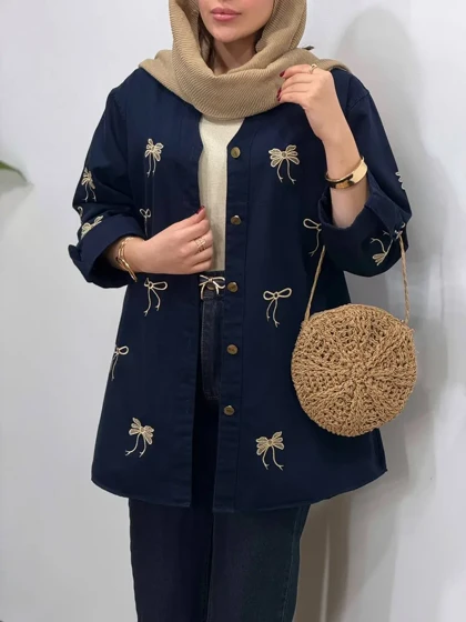 مانتو کتان گلدوزی آیسو ویولت