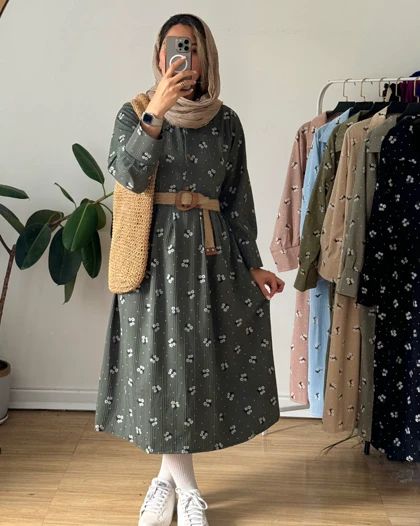 پیراهن مانتویی نیلا همراه با کمربند