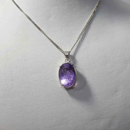 گردنبند نقره با سنگ آمیتیست تراش فوتبالی (بدون زنجیر)