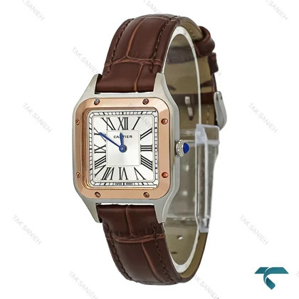 ساعت زنانه کارتیه دومونت دورنگ رزگلد بند قهوه ای اسمال Cartier-7912-L