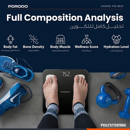ترازوی هوشمند پرودو Porodo مدل PDLFST089BK ظرفیت 180 کیلوگرم