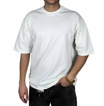 تیشرت آستین کوتاه سفید ساده پارچه ماکان