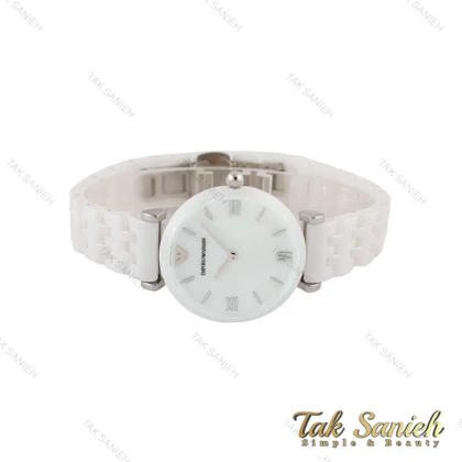 ساعت امپریو آرمانی زنانه سرامیکی سفید ایندکس خط نقره ای Armani-5149-L