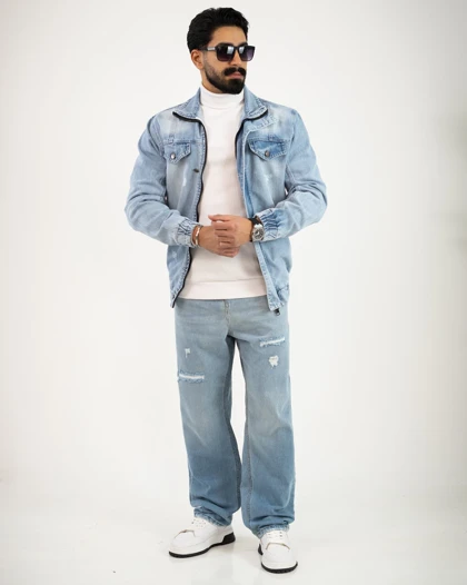 کت جین مردانه باکسی زیپ‌دار_کد4632