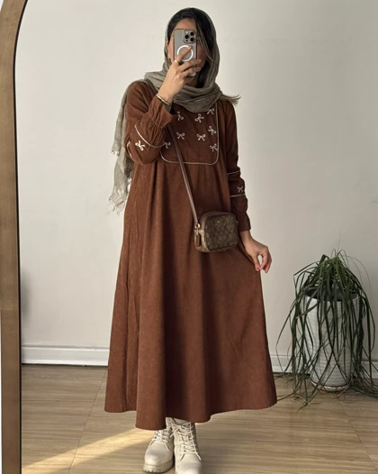 کفتان مخمل کبریتی روبان