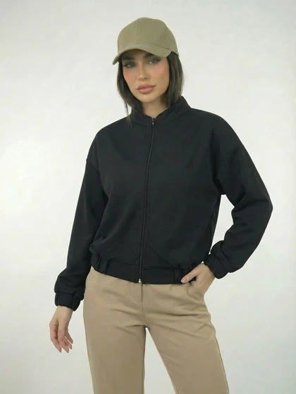 بامبر یقه سه سانت تیپ دورس ساده جلو زیپ