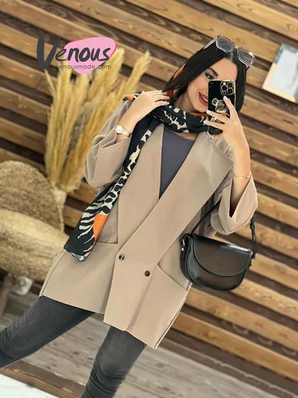 مانتو لینن دودکمه یقه پهن
