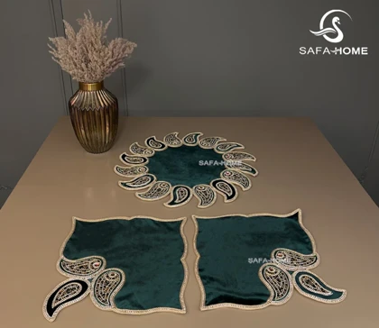 سرویس رومیزی مخمل 4 تکه مدل فاخر جواهردوزی
