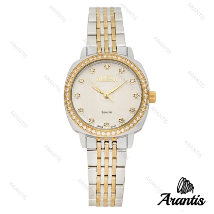ساعت الکسا 2004z زنانه سیلور طلایی دور نگین w-10138