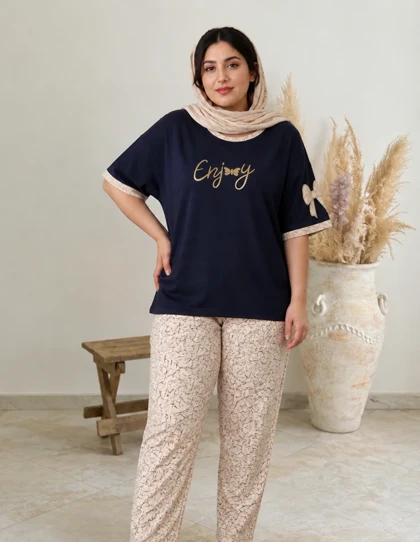 شلوار اسپرت زنانه ست ENJOY جنس نخ پنبه اعلا فری سایز 38 تا 48 | تیشرت شلوار اسپرت زنانه ست ENJOY جنس نخ پنبه اعلا فری سایز 38 تا 48 کد 869