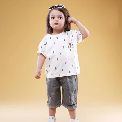 ست بلوز و شلوارک جین بچگانه کاکتوس 40 تا 45