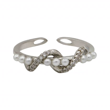 انگشتر زنانه مروارید دار طرح مارپیچ