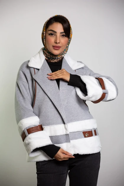 پالتو فوتر کجراه ترکیبی با چرم