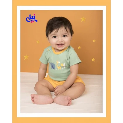 بلوز آستین کوتاه پسرانه نوزادی نیلی طرح ZOO