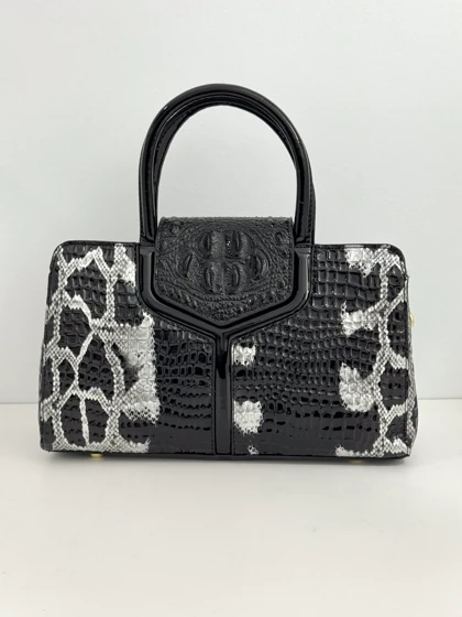 کیف کروکدیلی مستطیلی کانگورو سفید مشکی