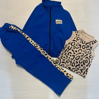 سه تیکه دخترانه سویشرت،تاپ ،شلوار پلنگی