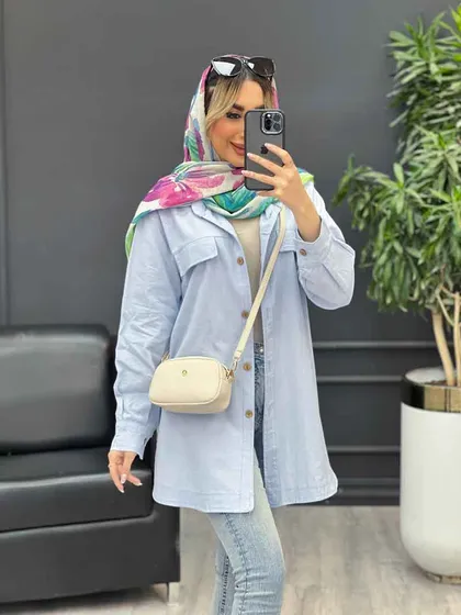 مانتو دکمه چوبی جیب نما