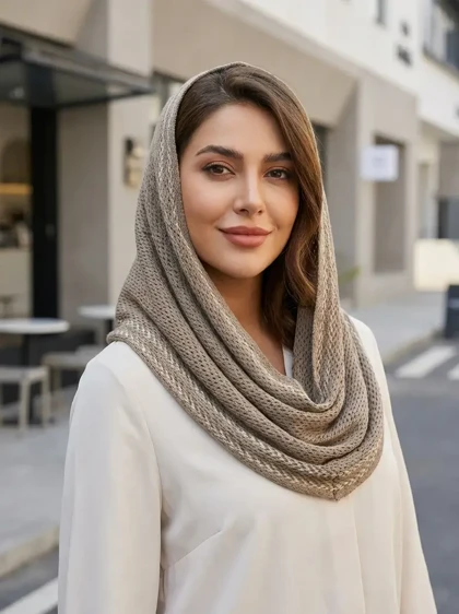 شال بافت ریز رینگی طرح حاشیه پیچازی | لطیف و خاص برای استایل زمستانی